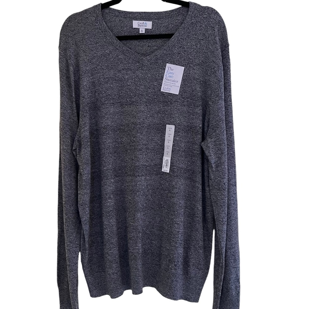 Croft & Barrow Black/Grey/White Space Dye V-Neck Easy Care Sweater XL